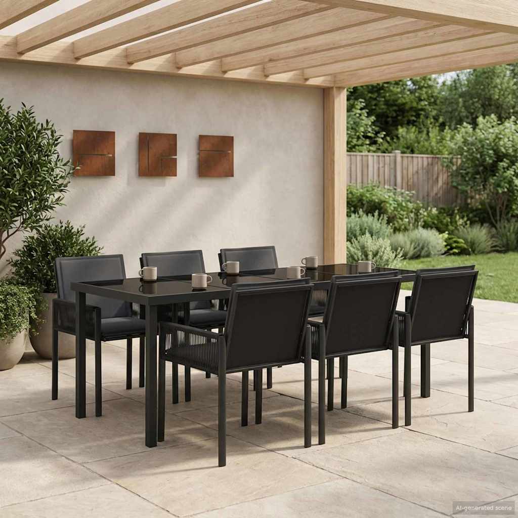 vidaXL Tuin Eettafel Set 7 st Zwart poly rattan