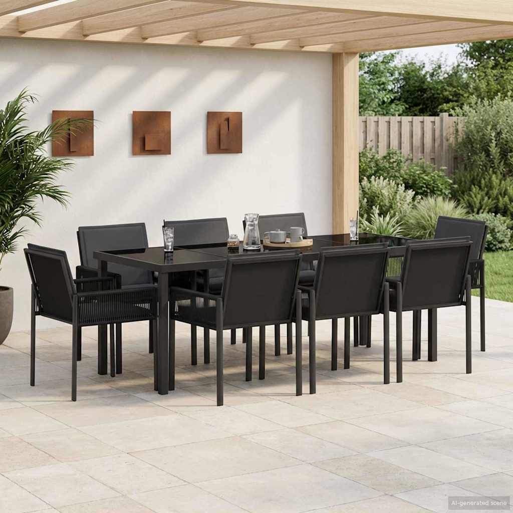 vidaXL Tuin Eettafel Set 7 st Zwart poly rattan