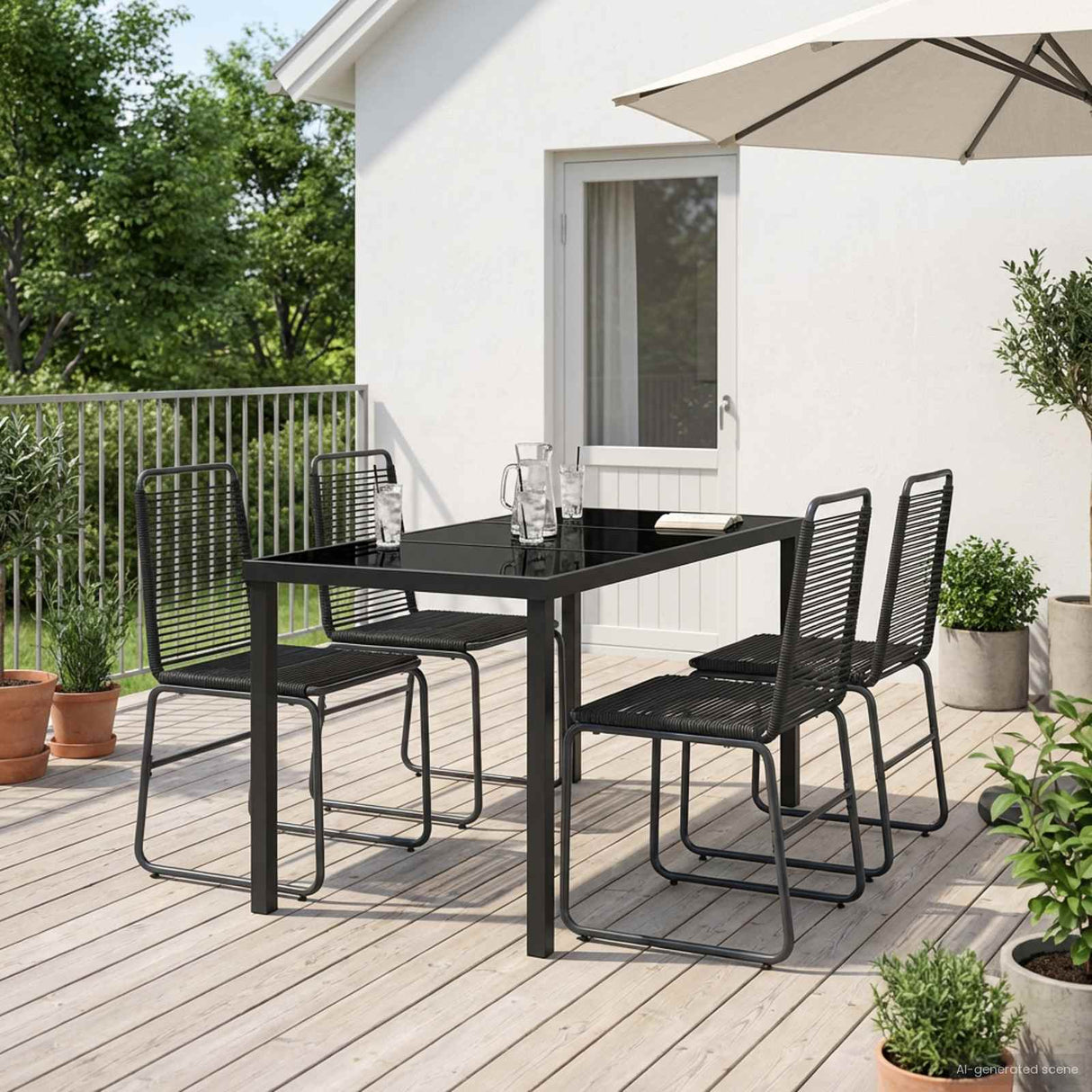 vidaXL Tuinset 3 st Zwart Metaal en Riet