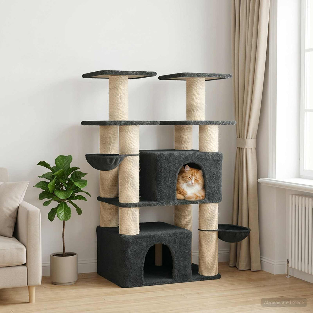 vidaXL Kattentoren met sisal krabpalen 2 st Lichtgrijs 147 cm