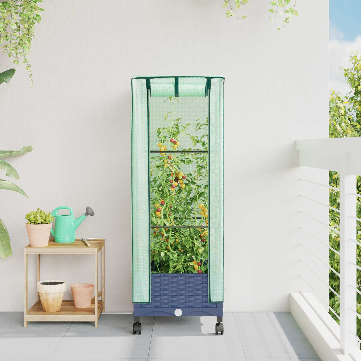 vidaXL Plantenbak verhoogd met kashoes 40x40x123 cm rattanlook