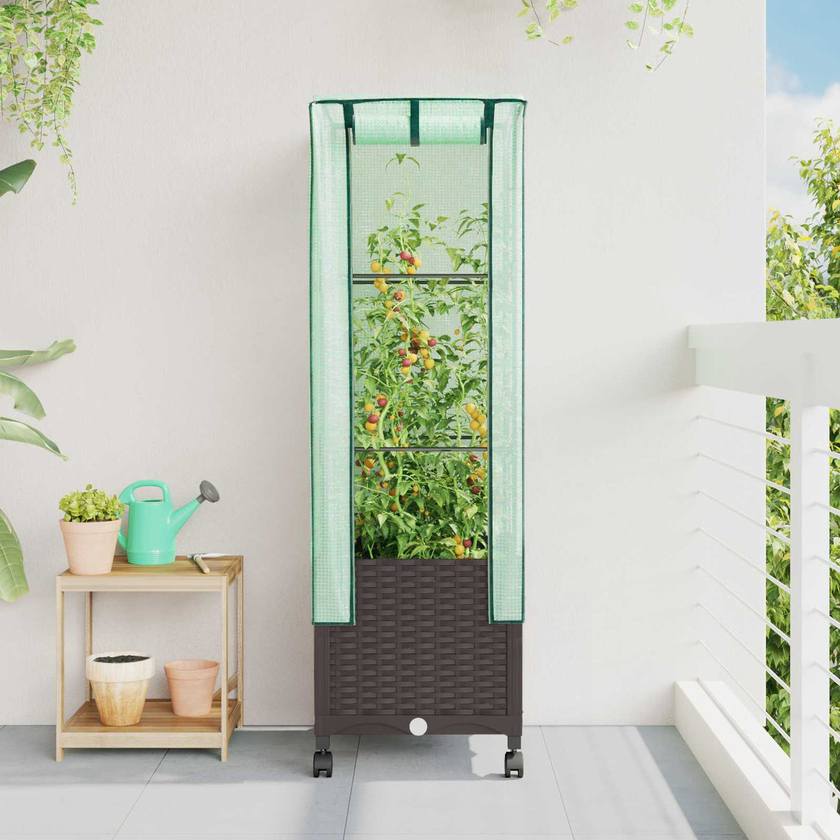 vidaXL Plantenbak verhoogd met kashoes 40x40x123 cm rattanlook