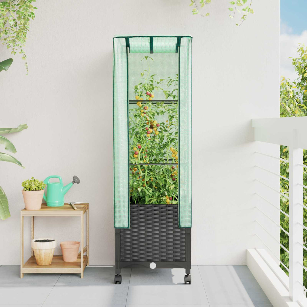 vidaXL Plantenbak verhoogd met kashoes 40x40x123 cm rattanlook