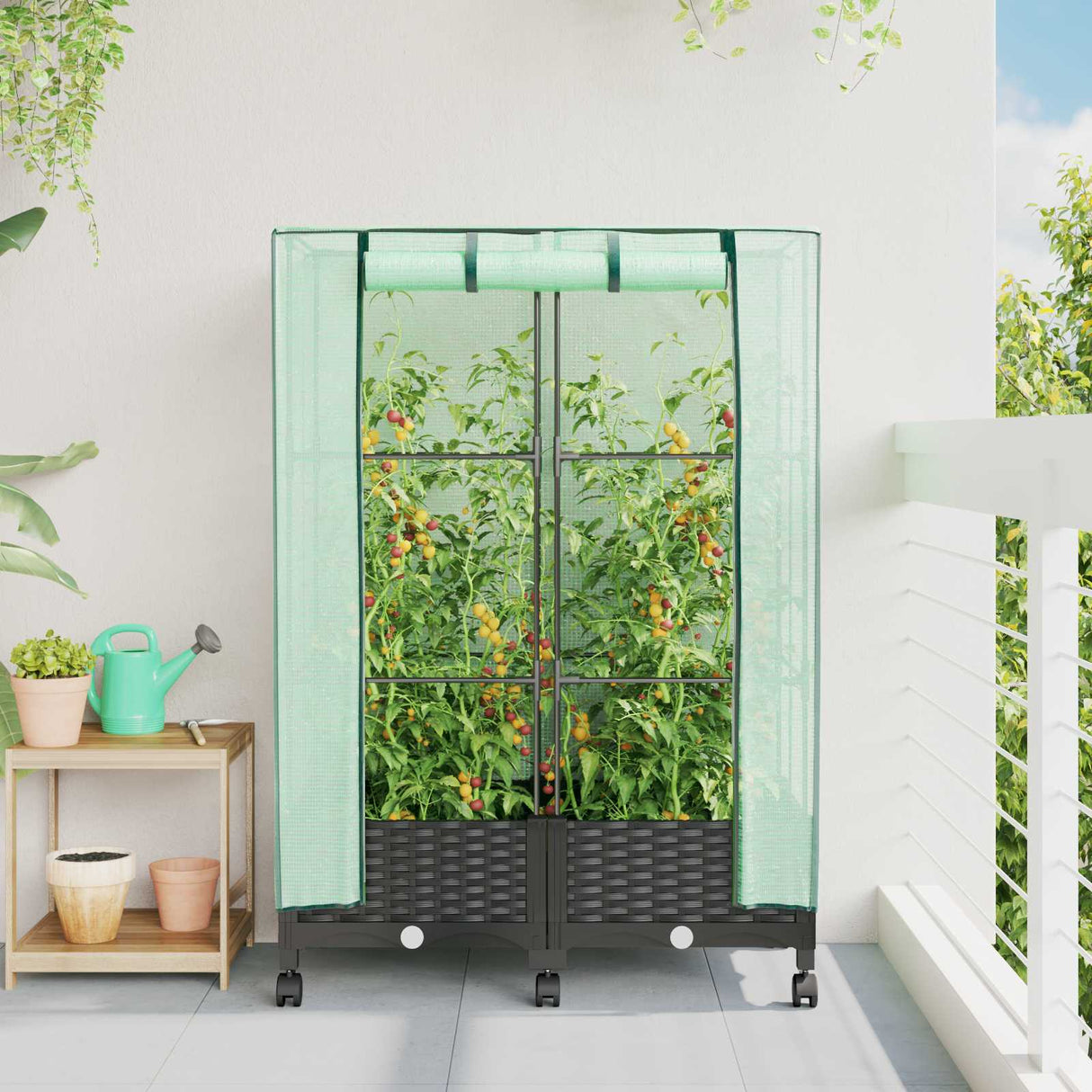 vidaXL Plantenbak verhoogd met kashoes 40x40x123 cm rattanlook