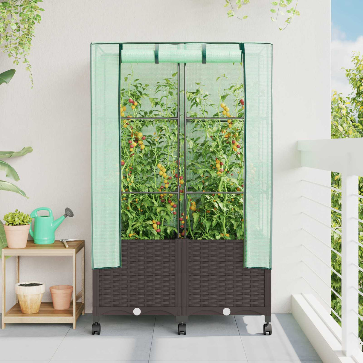 vidaXL Plantenbak verhoogd met kashoes 40x40x123 cm rattanlook