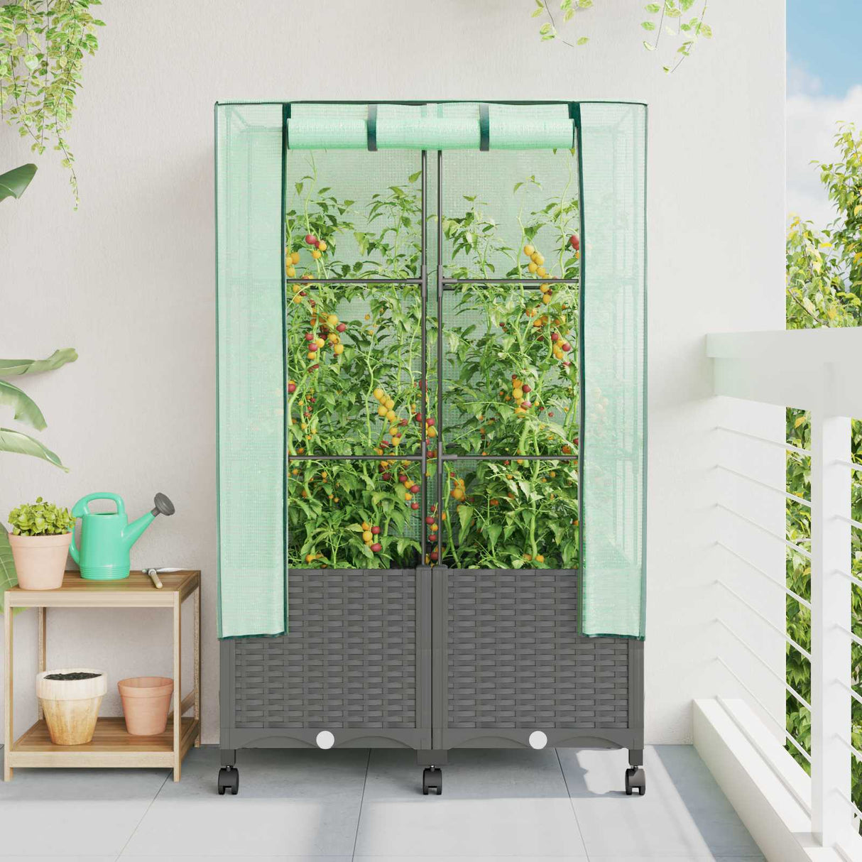 vidaXL Plantenbak verhoogd met kashoes 40x40x123 cm rattanlook