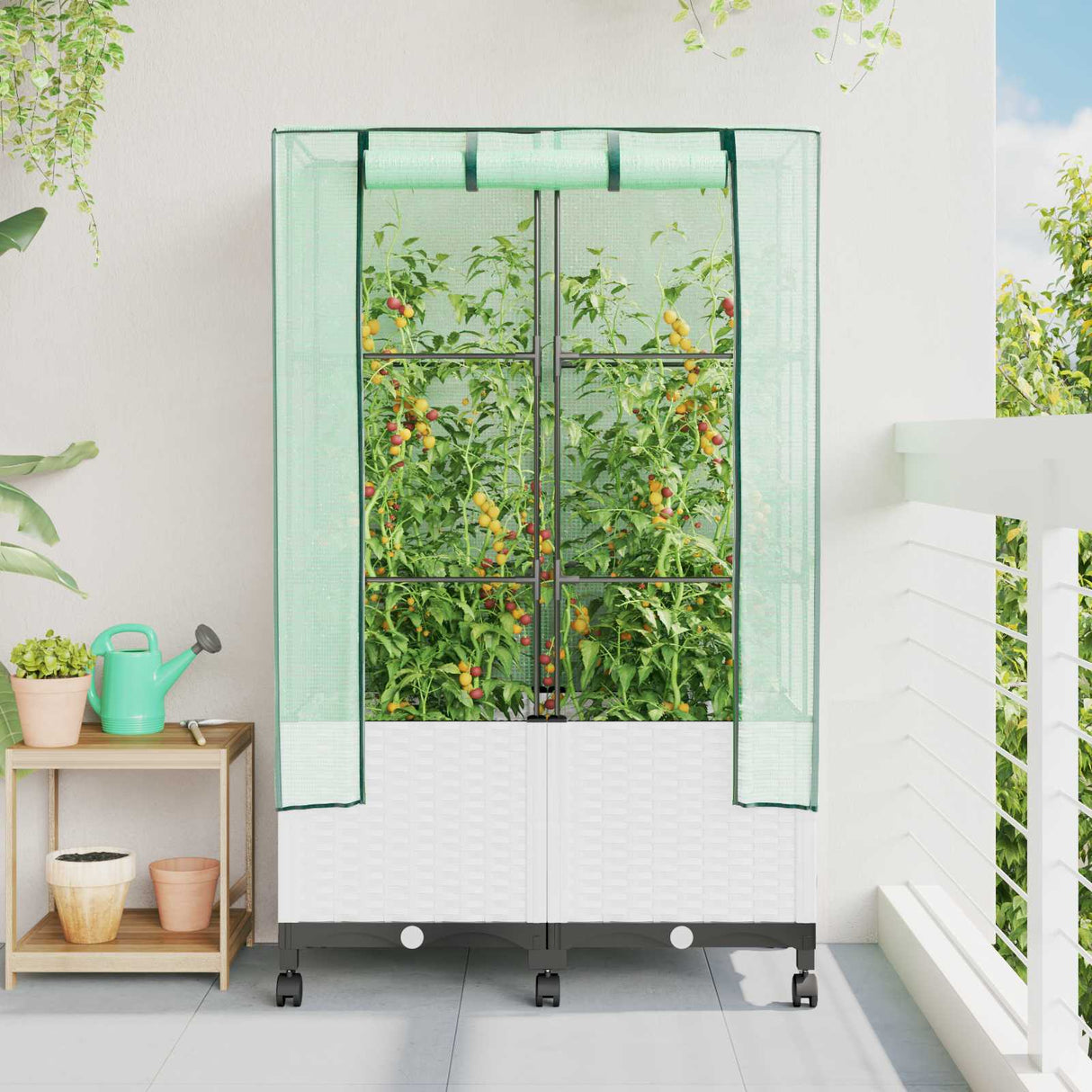 vidaXL Plantenbak verhoogd met kashoes 40x40x123 cm rattanlook