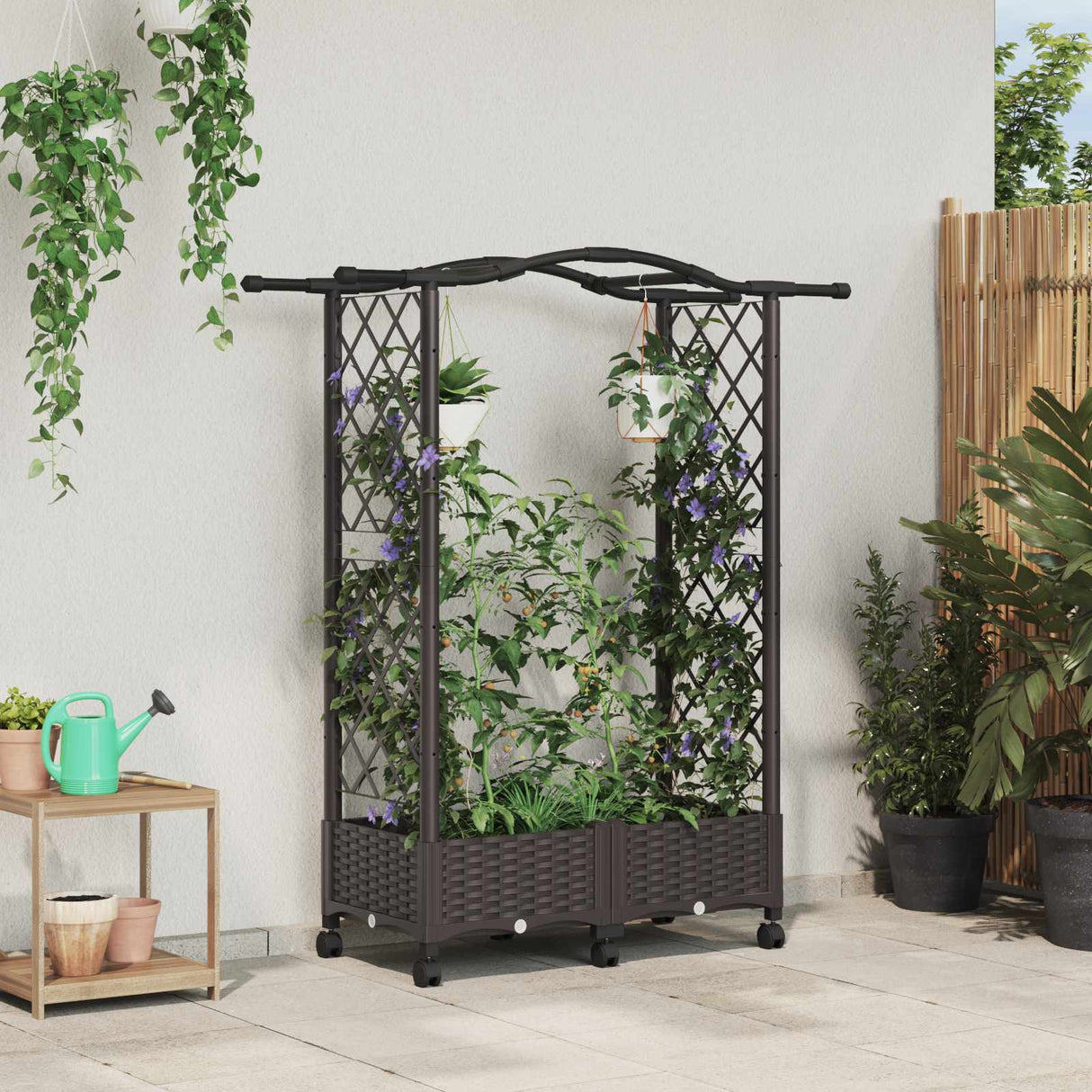 vidaXL Verhoogd Bed met Trellis en Dak Bruin 124 x 40 x 129 cm PP
