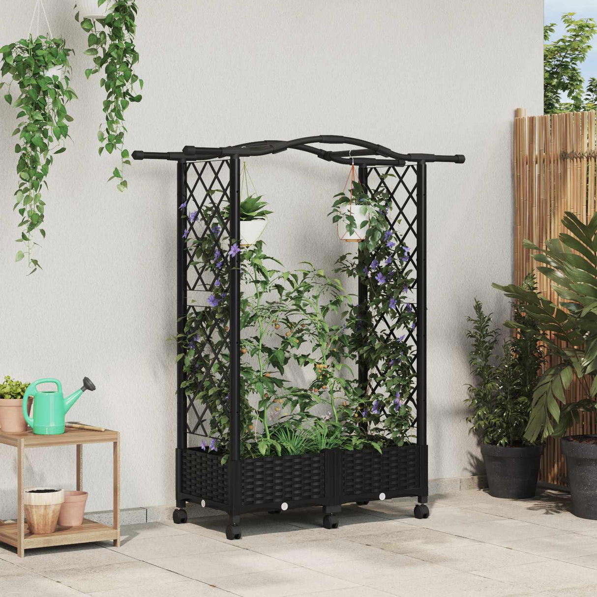 vidaXL Verhoogd Bed met Trellis en Dak Bruin 124 x 40 x 129 cm PP