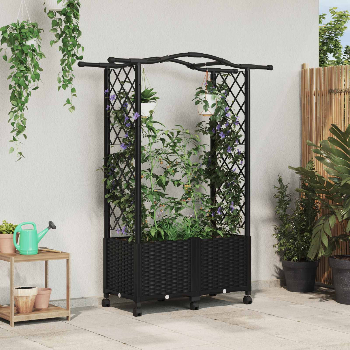 vidaXL Verhoogd Bed met Trellis en Dak Bruin 124 x 40 x 129 cm PP