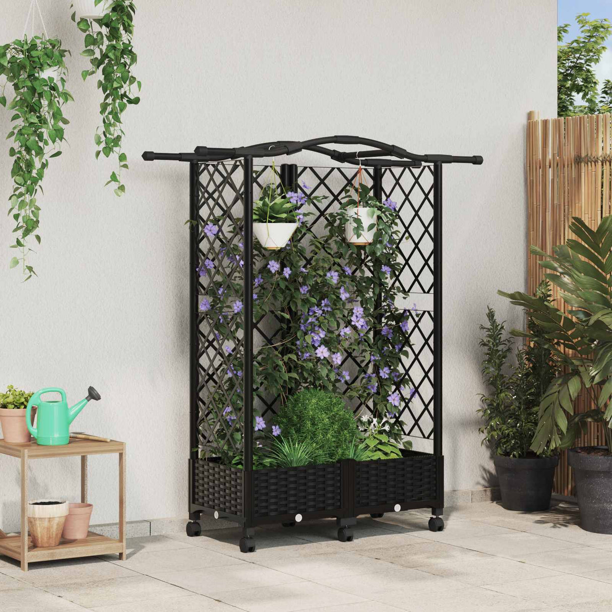 vidaXL Verhoogd Bed met Trellis en Dak Bruin 124 x 40 x 129 cm PP