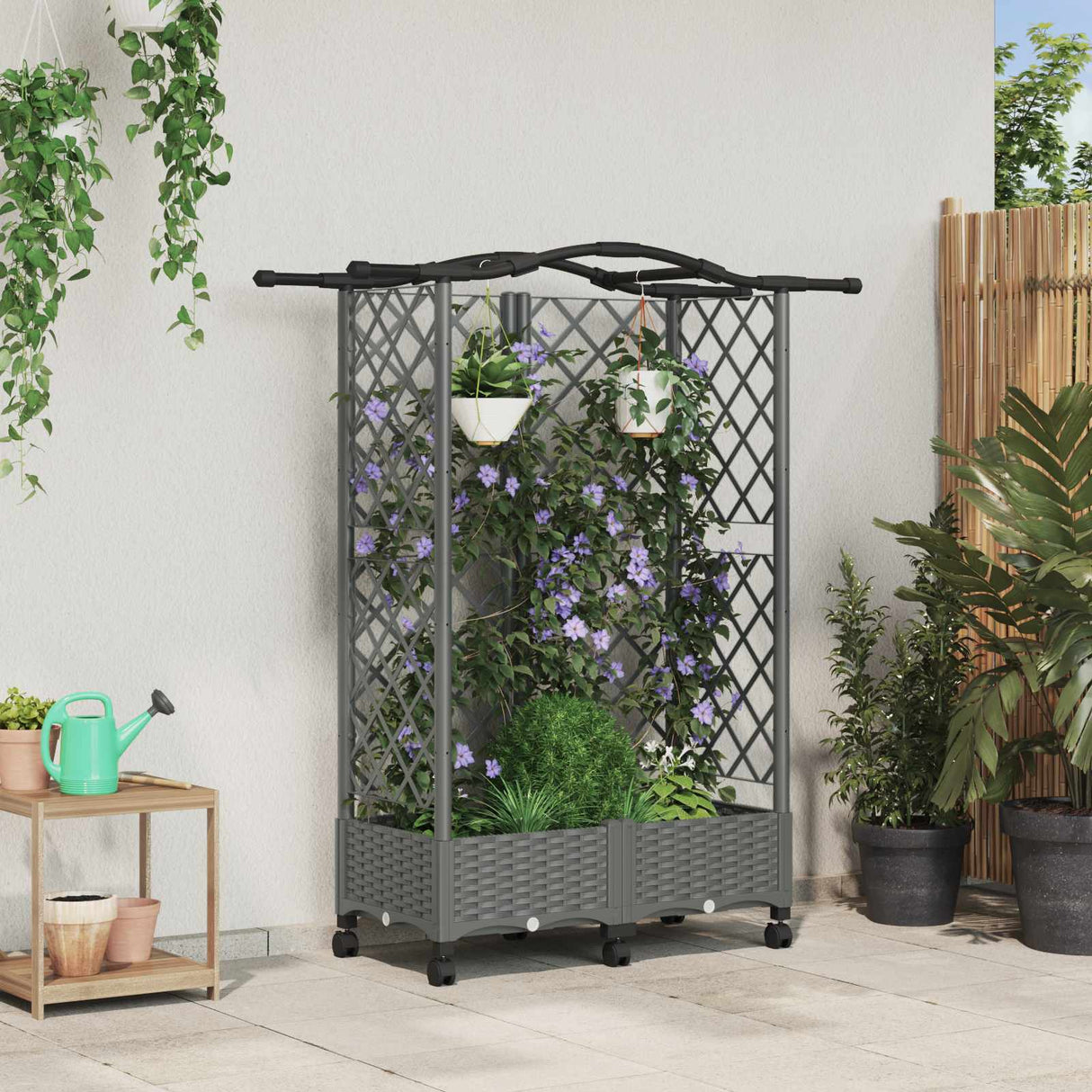 vidaXL Verhoogd Bed met Trellis en Dak Bruin 124 x 40 x 129 cm PP