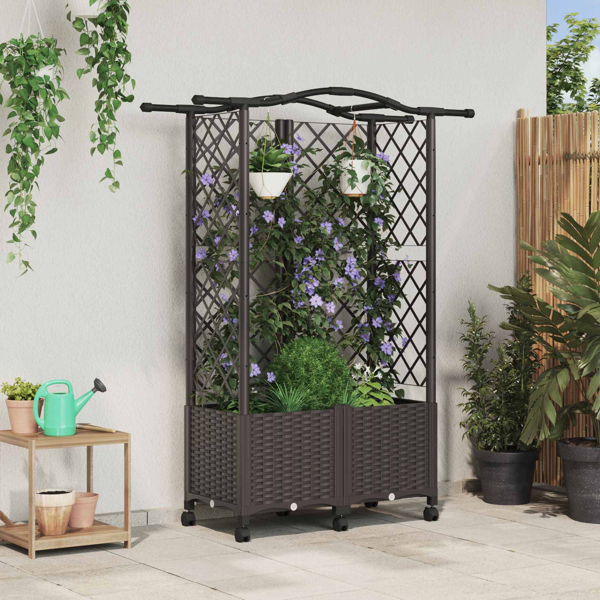 vidaXL Verhoogd Bed met Trellis en Dak Bruin 124 x 40 x 129 cm PP