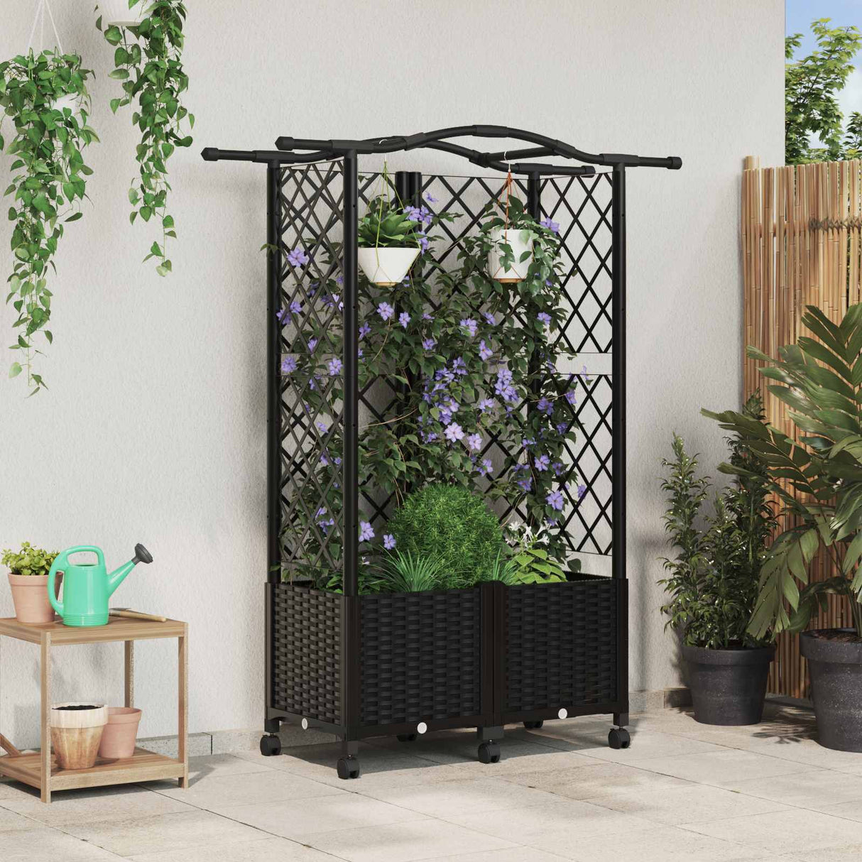 vidaXL Verhoogd Bed met Trellis en Dak Bruin 124 x 40 x 129 cm PP