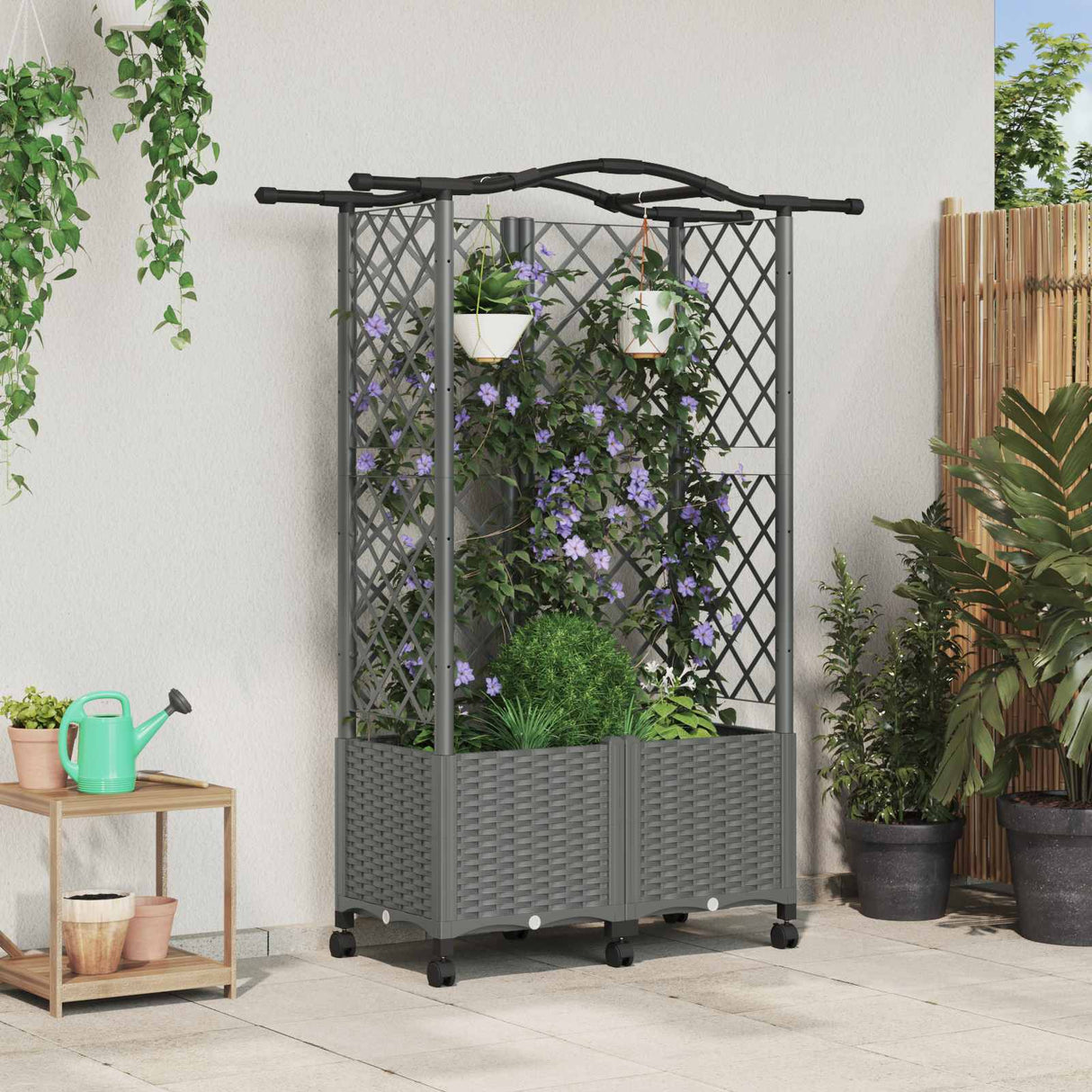 vidaXL Verhoogd Bed met Trellis en Dak Bruin 124 x 40 x 129 cm PP