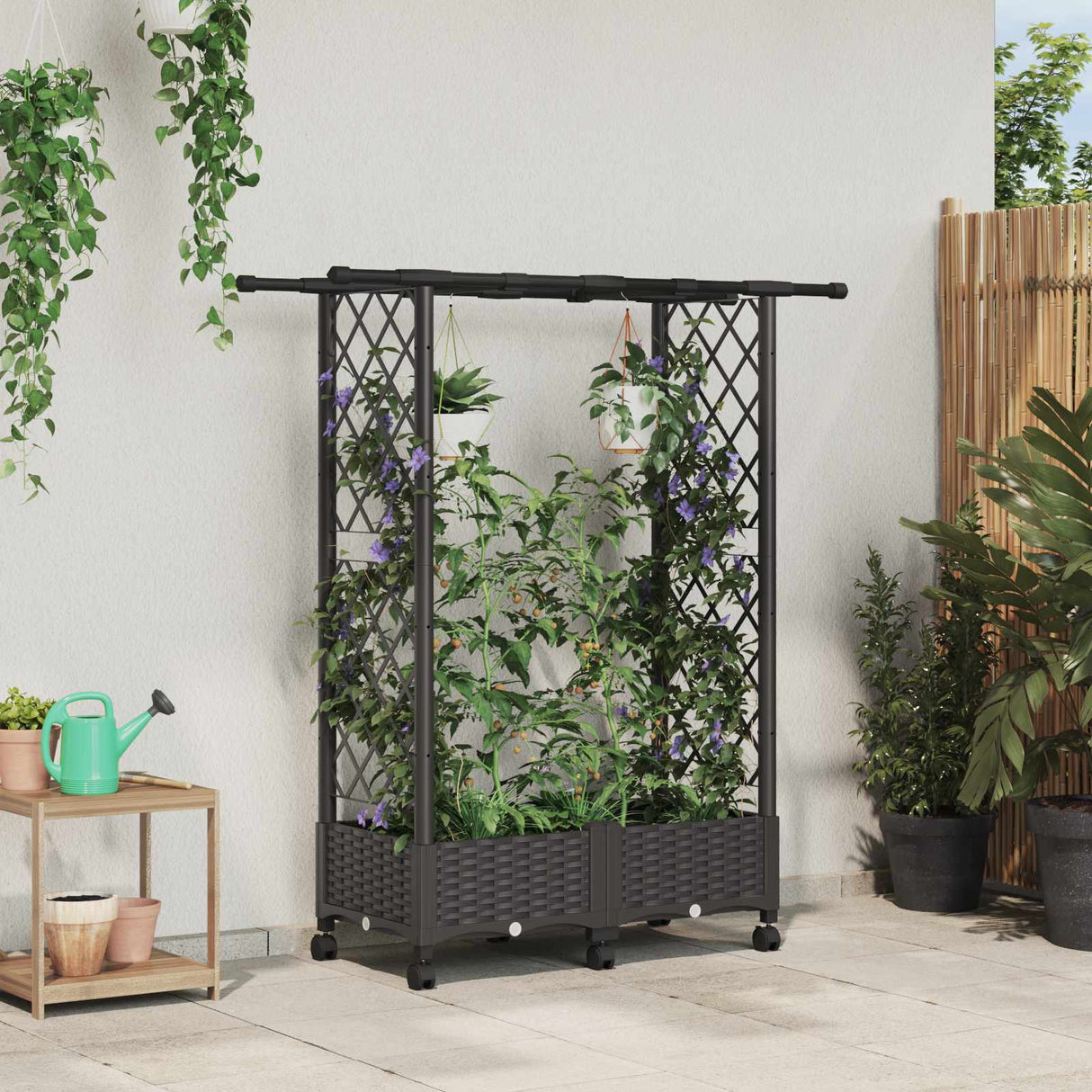 vidaXL Verhoogd Bed met Trellis en Dak Bruin 124 x 40 x 129 cm PP