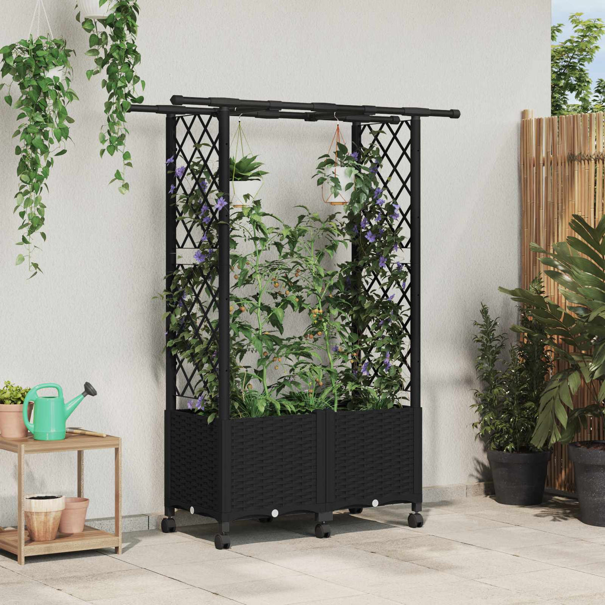 vidaXL Verhoogd Bed met Trellis en Dak Bruin 124 x 40 x 129 cm PP