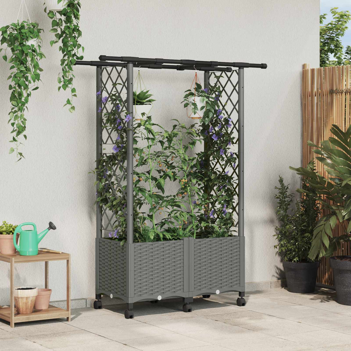 vidaXL Verhoogd Bed met Trellis en Dak Bruin 124 x 40 x 129 cm PP