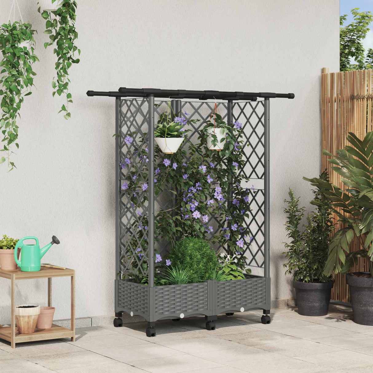 vidaXL Verhoogd Bed met Trellis en Dak Bruin 124 x 40 x 129 cm PP