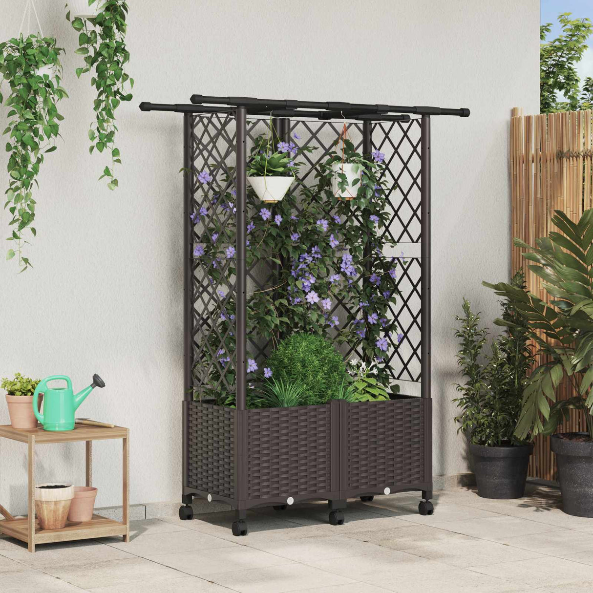 vidaXL Verhoogd Bed met Trellis en Dak Bruin 124 x 40 x 129 cm PP