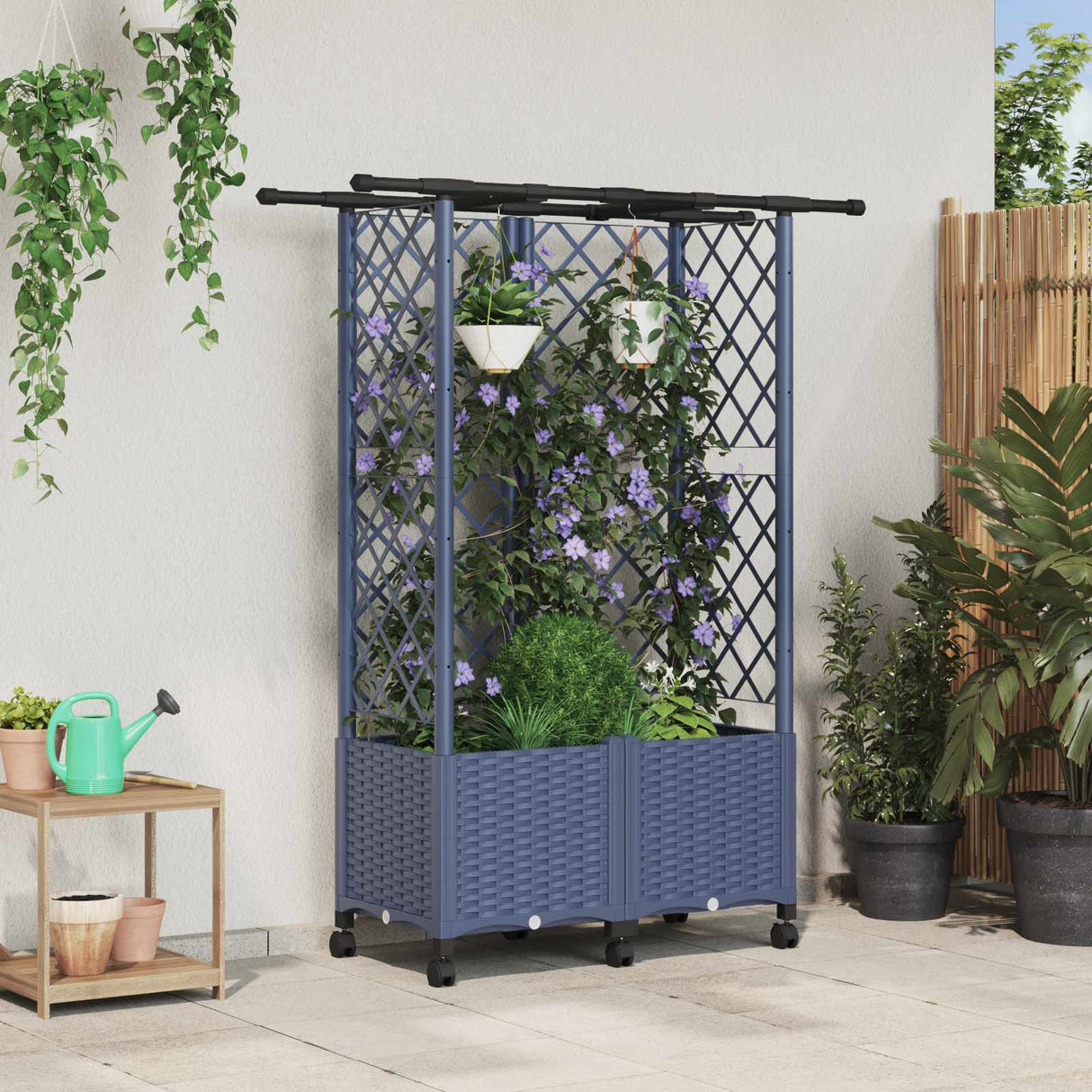 vidaXL Verhoogd Bed met Trellis en Dak Bruin 124 x 40 x 129 cm PP
