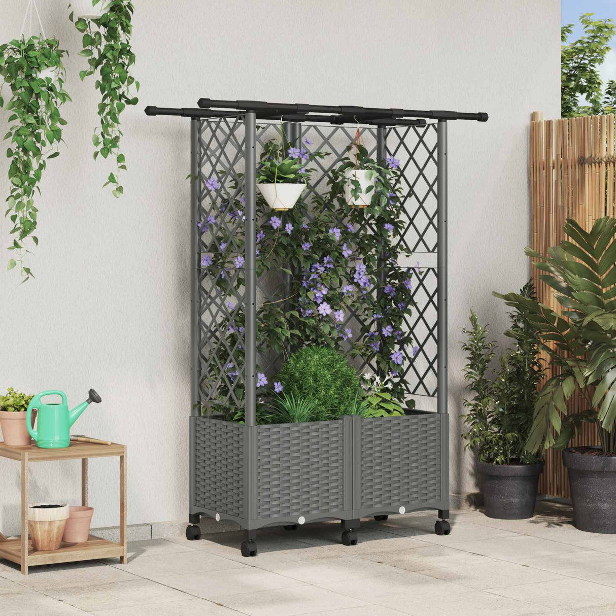 vidaXL Verhoogd Bed met Trellis en Dak Bruin 124 x 40 x 129 cm PP