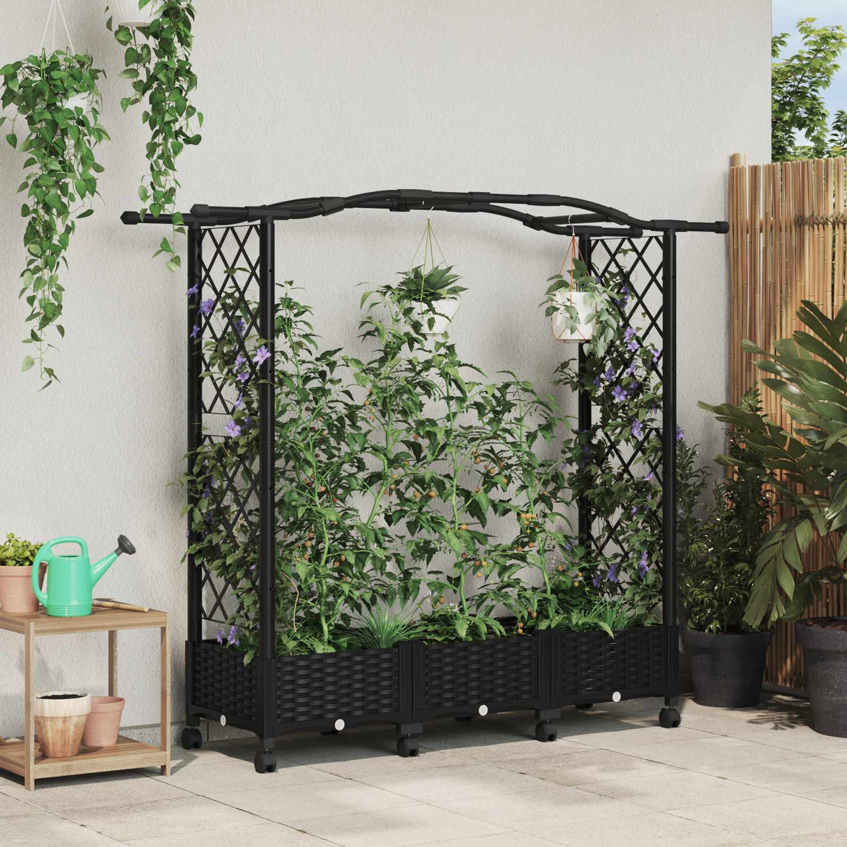 vidaXL Verhoogd Bed met Trellis en Dak Bruin 124 x 40 x 129 cm PP