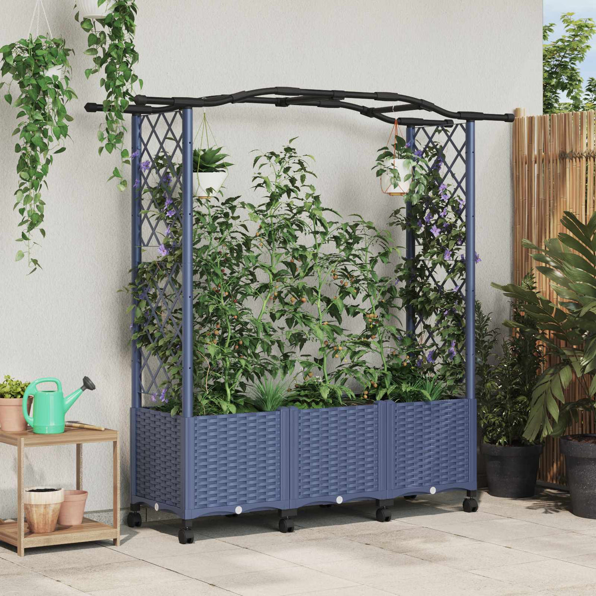 vidaXL Verhoogd Bed met Trellis en Dak Bruin 124 x 40 x 129 cm PP