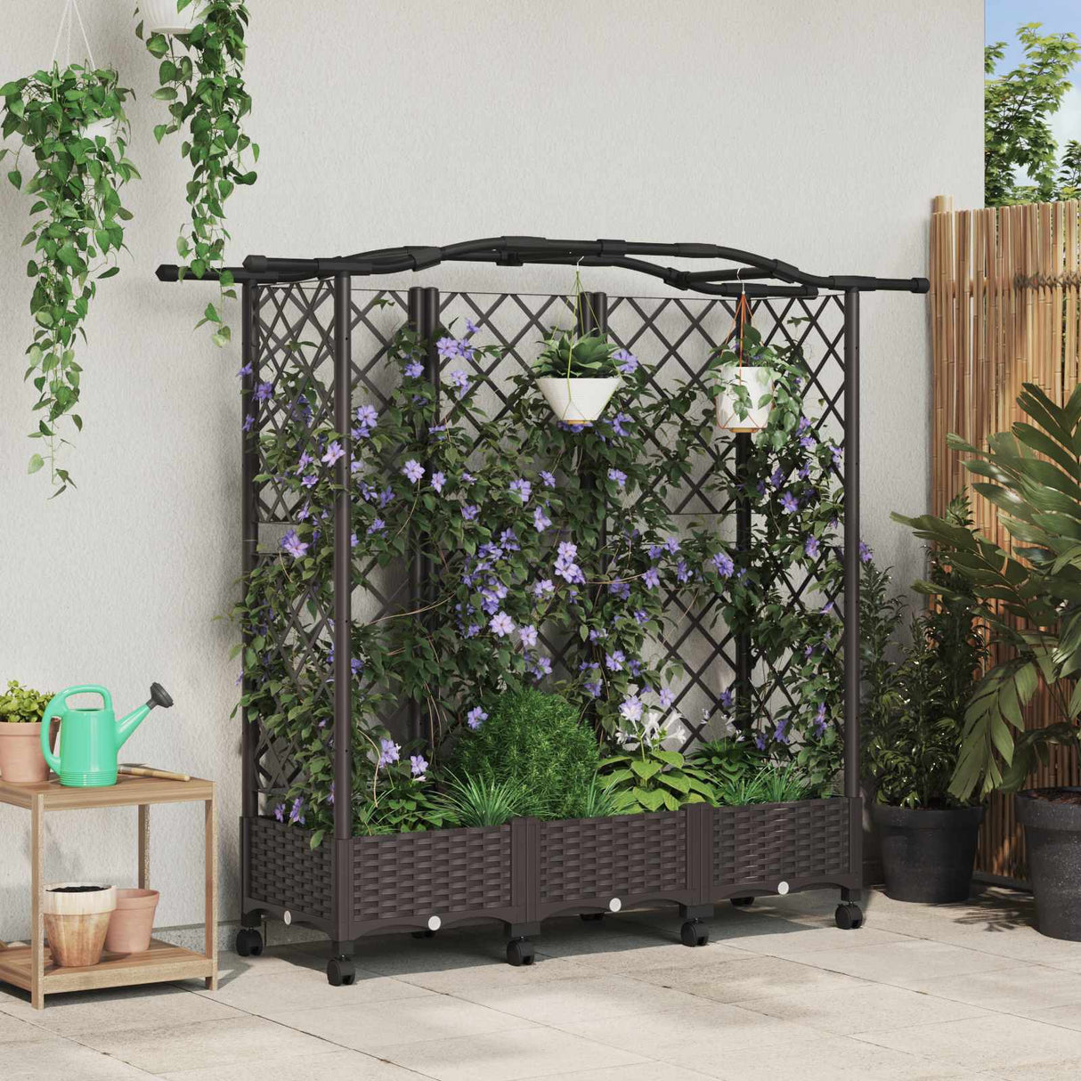 vidaXL Verhoogd Bed met Trellis en Dak Bruin 124 x 40 x 129 cm PP