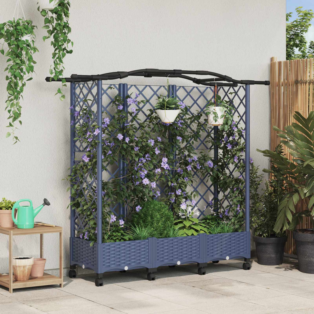 vidaXL Verhoogd Bed met Trellis en Dak Bruin 124 x 40 x 129 cm PP