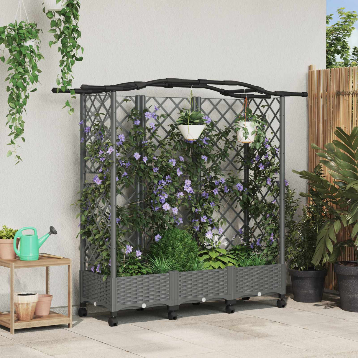 vidaXL Verhoogd Bed met Trellis en Dak Bruin 124 x 40 x 129 cm PP
