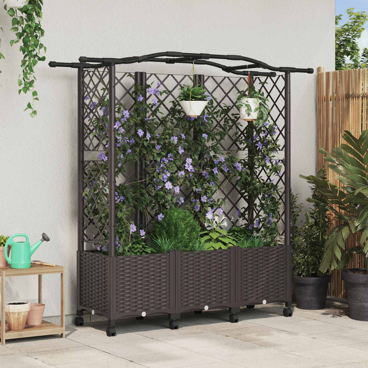vidaXL Verhoogd Bed met Trellis en Dak Bruin 124 x 40 x 129 cm PP