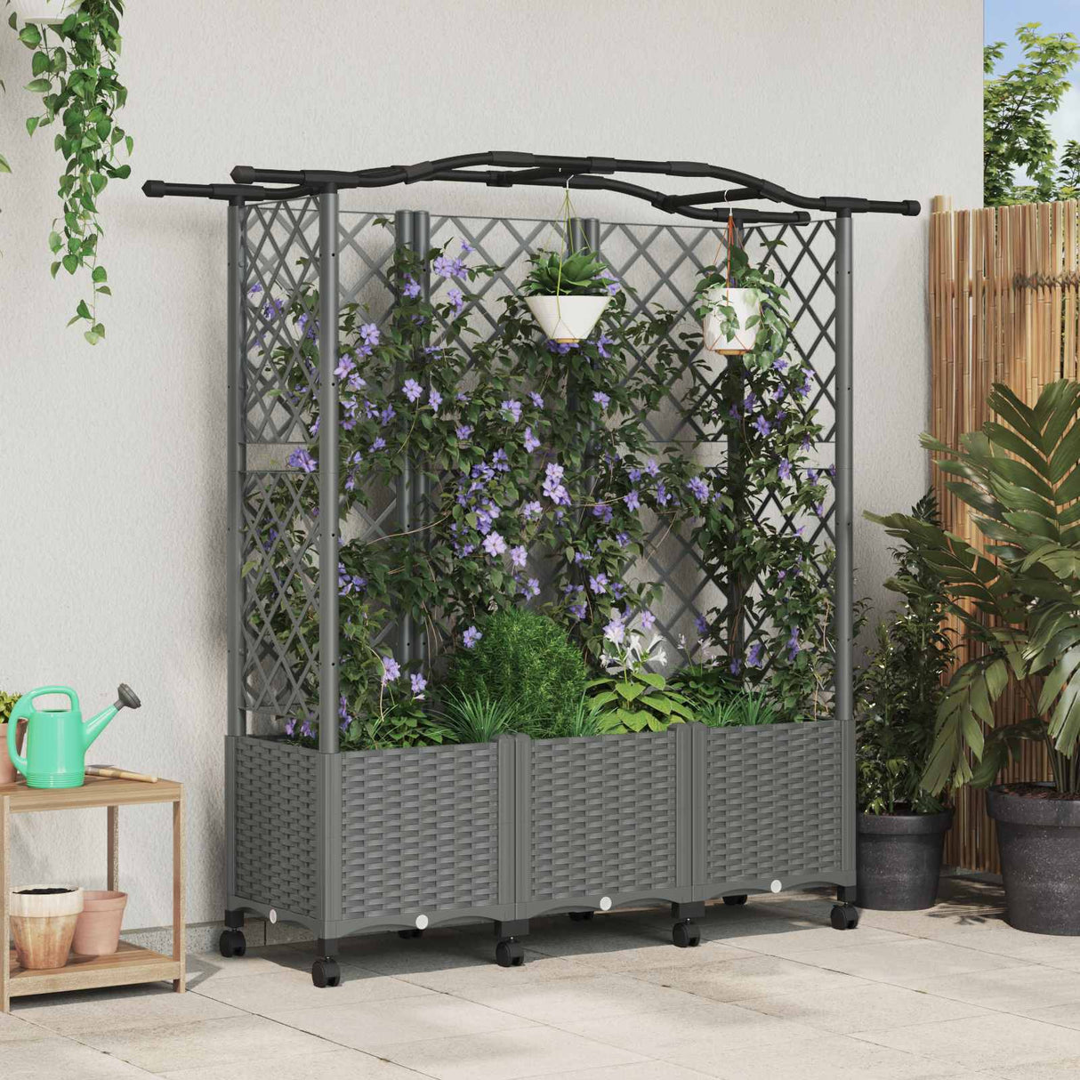 vidaXL Verhoogd Bed met Trellis en Dak Bruin 124 x 40 x 129 cm PP