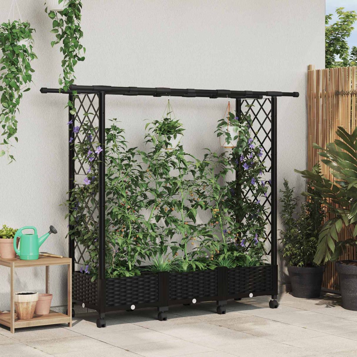 vidaXL Verhoogd Bed met Trellis en Dak Bruin 124 x 40 x 129 cm PP