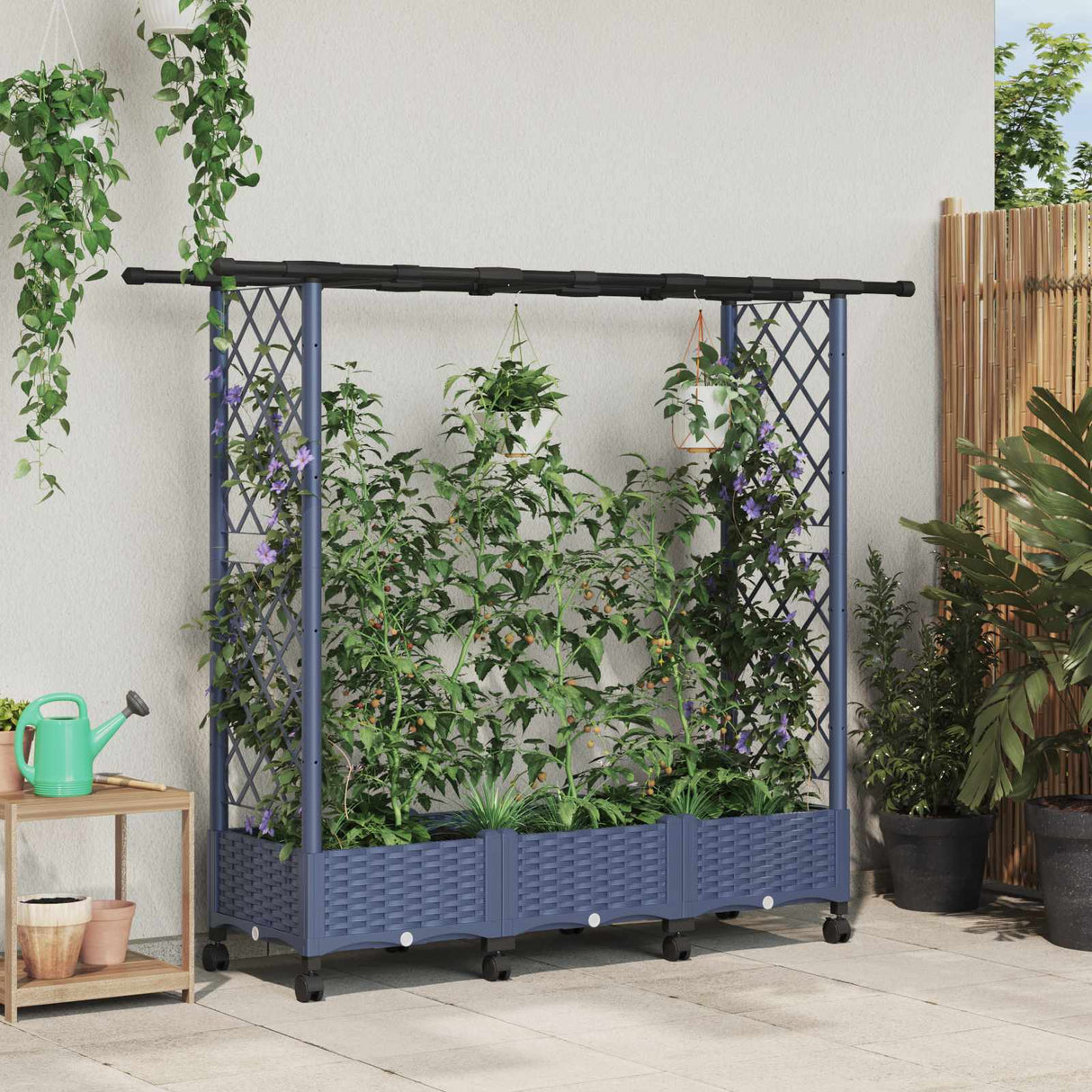 vidaXL Verhoogd Bed met Trellis en Dak Bruin 124 x 40 x 129 cm PP