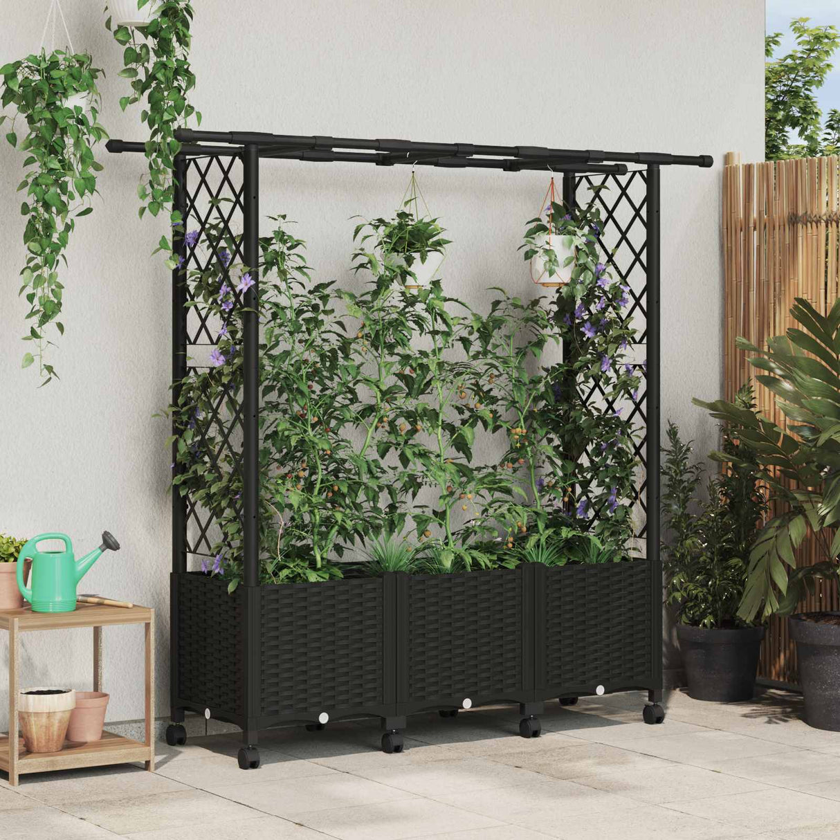 vidaXL Verhoogd Bed met Trellis en Dak Bruin 124 x 40 x 129 cm PP