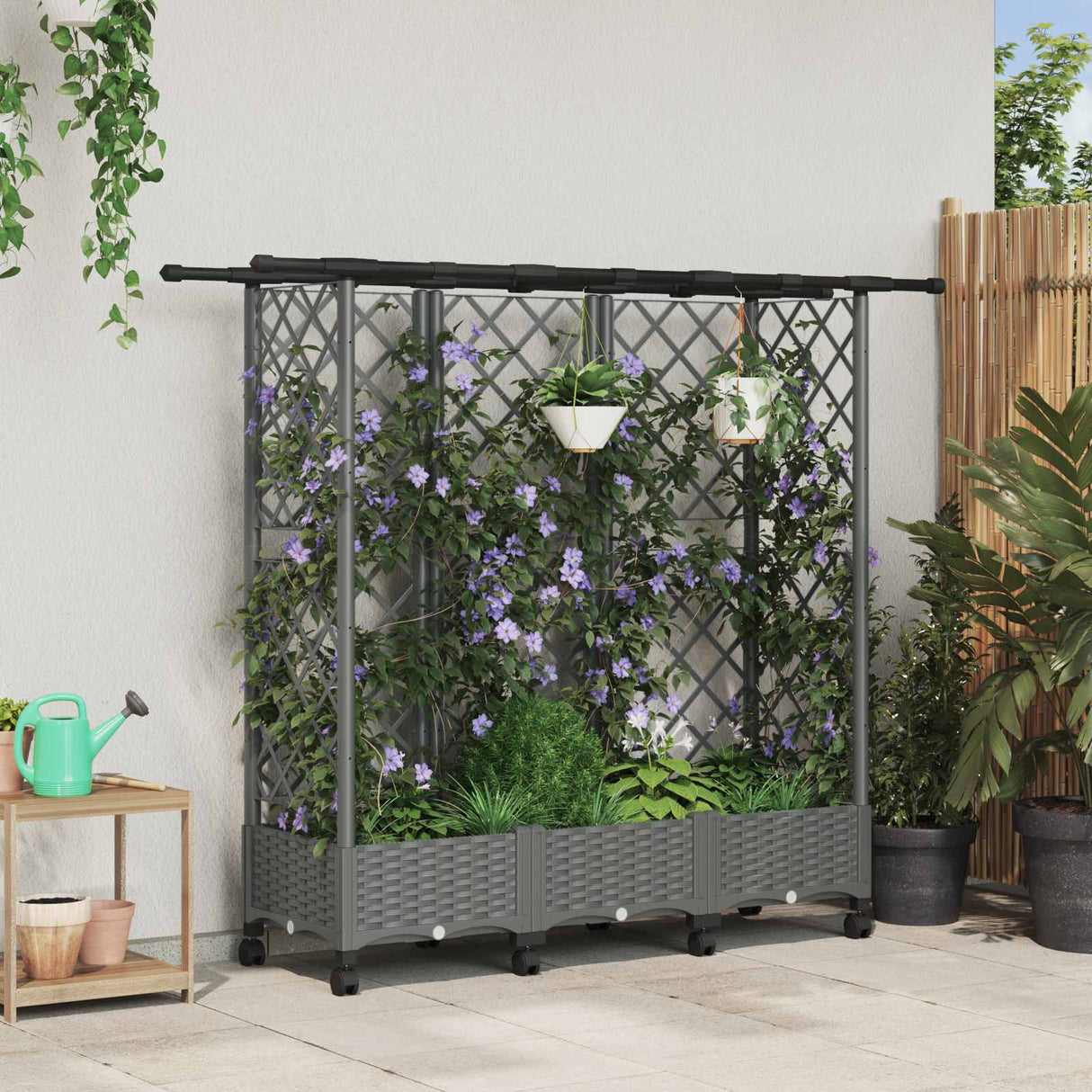 vidaXL Verhoogd Bed met Trellis en Dak Bruin 124 x 40 x 129 cm PP