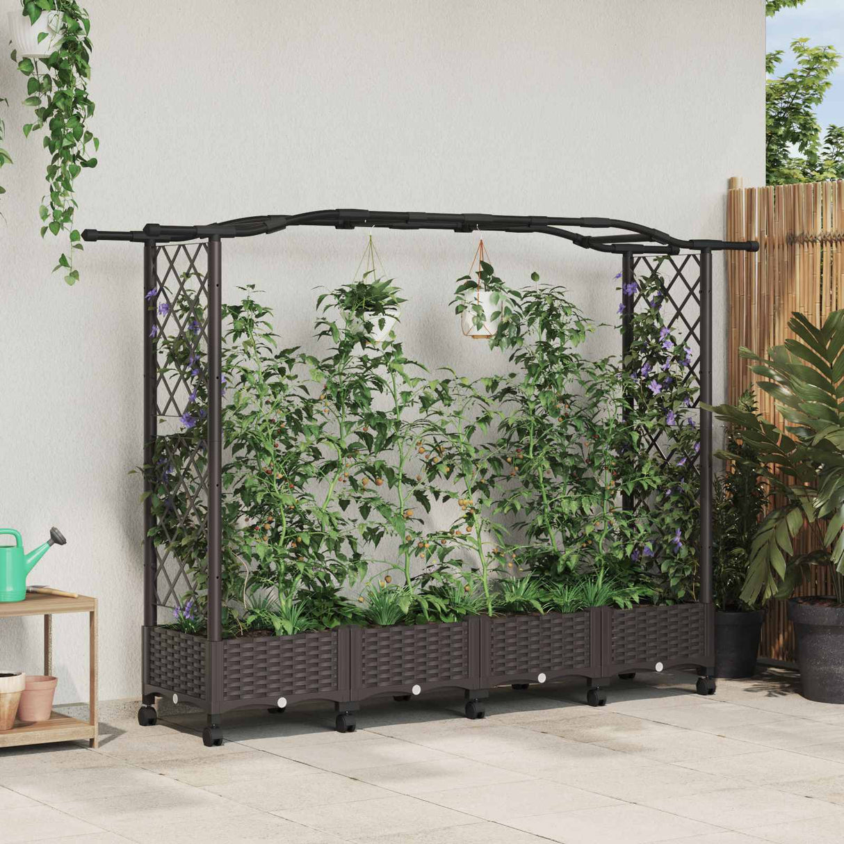 vidaXL Verhoogd Bed met Trellis en Dak Bruin 124 x 40 x 129 cm PP