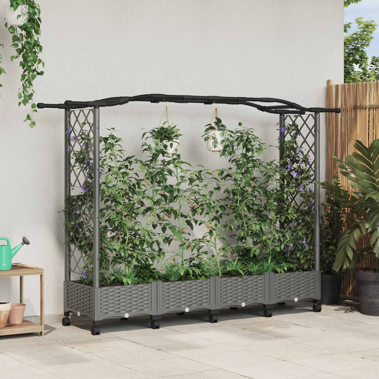 vidaXL Verhoogd Bed met Trellis en Dak Bruin 124 x 40 x 129 cm PP