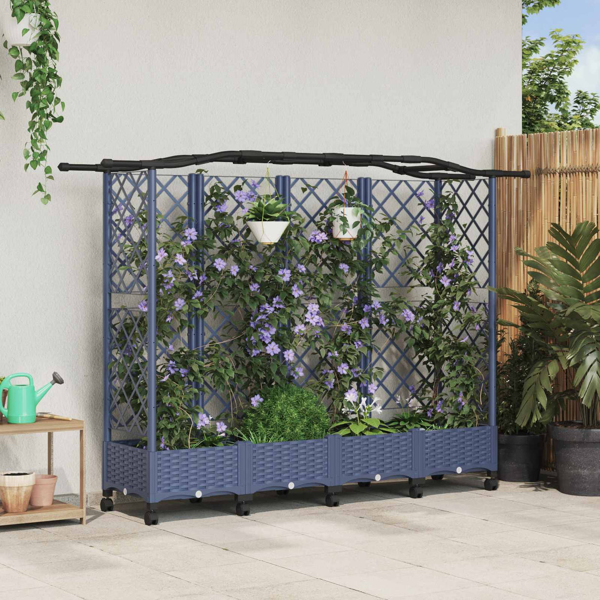 vidaXL Verhoogd Bed met Trellis en Dak Bruin 124 x 40 x 129 cm PP