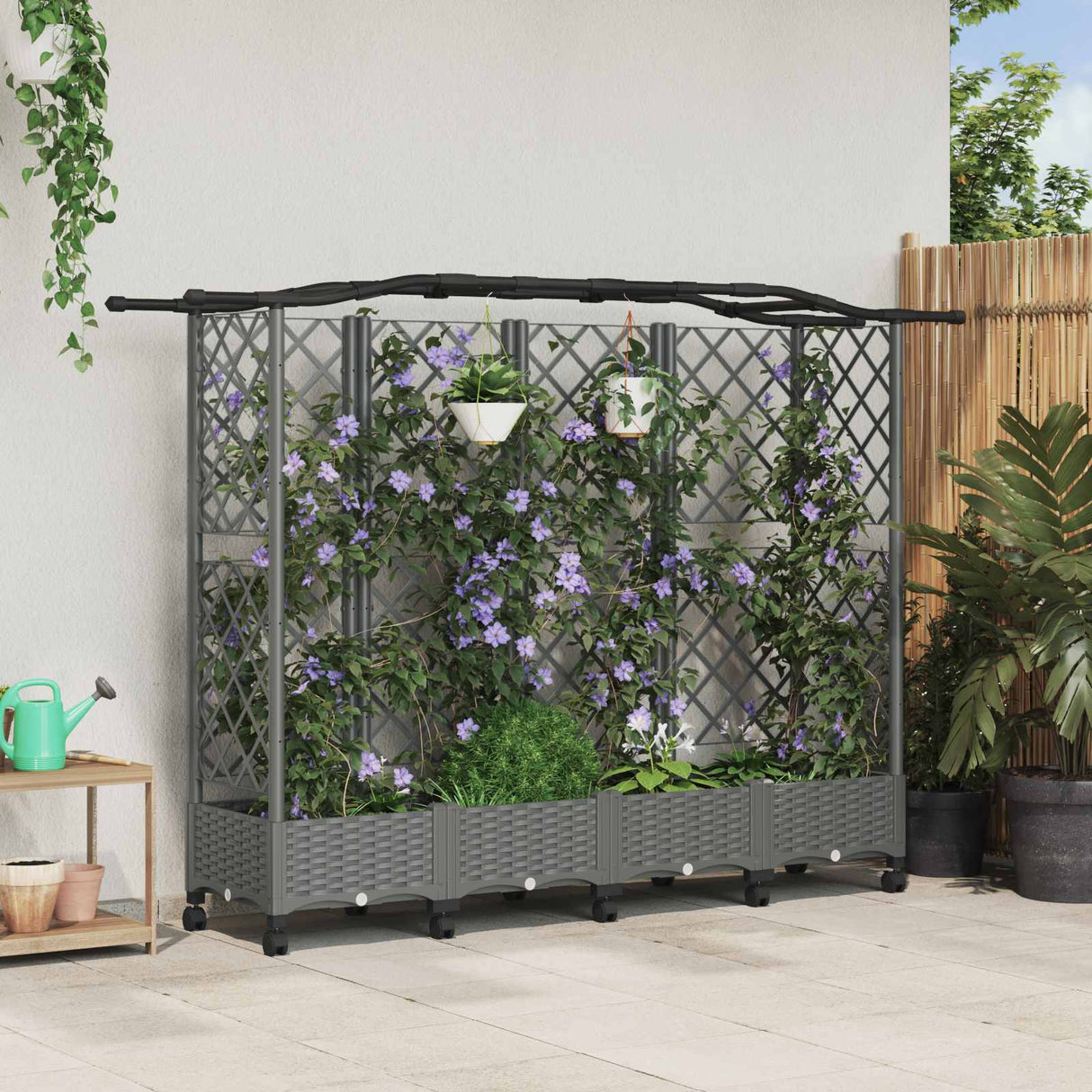 vidaXL Verhoogd Bed met Trellis en Dak Bruin 124 x 40 x 129 cm PP