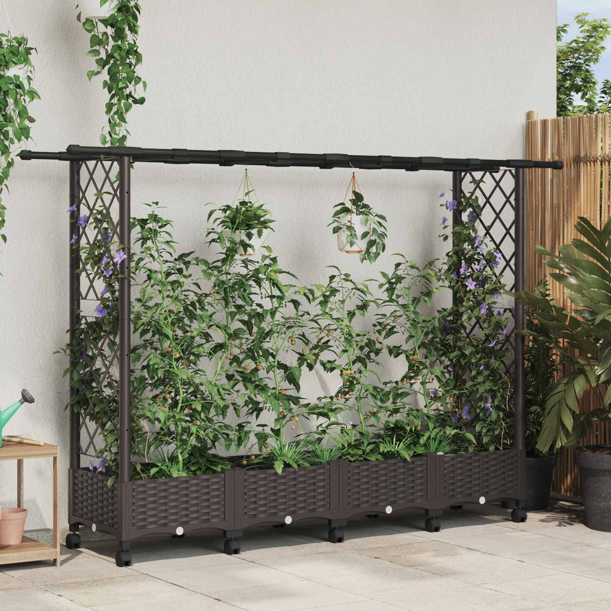 vidaXL Verhoogd Bed met Trellis en Dak Bruin 124 x 40 x 129 cm PP