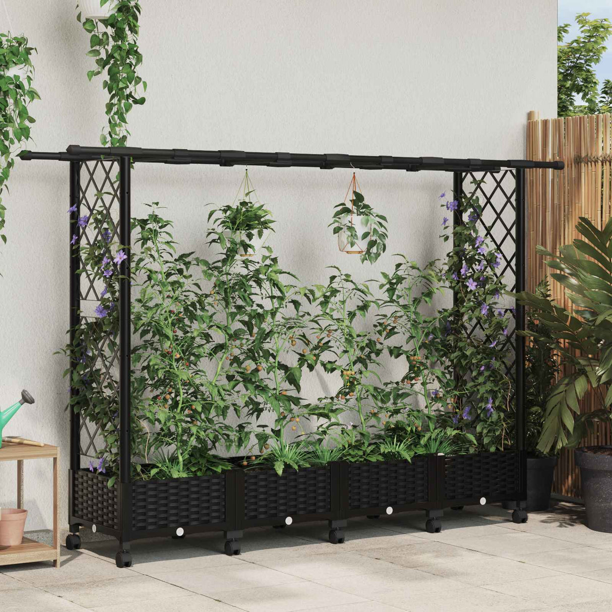 vidaXL Verhoogd Bed met Trellis en Dak Bruin 124 x 40 x 129 cm PP
