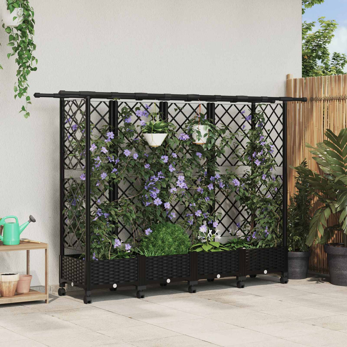 vidaXL Verhoogd Bed met Trellis en Dak Bruin 124 x 40 x 129 cm PP