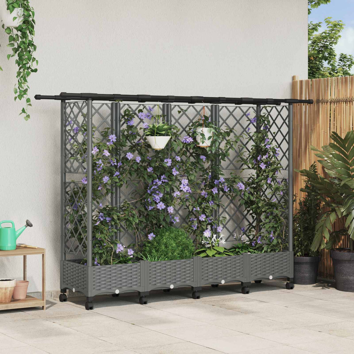 vidaXL Verhoogd Bed met Trellis en Dak Bruin 124 x 40 x 129 cm PP