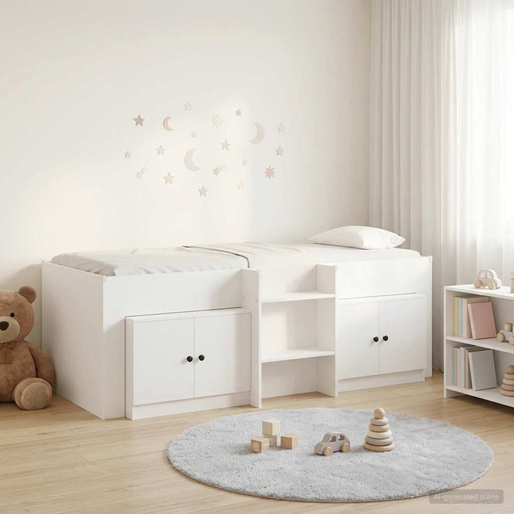 vidaXL Loft Bed Frame with Cabinet with Storage 3 pcs White Engineered Wood