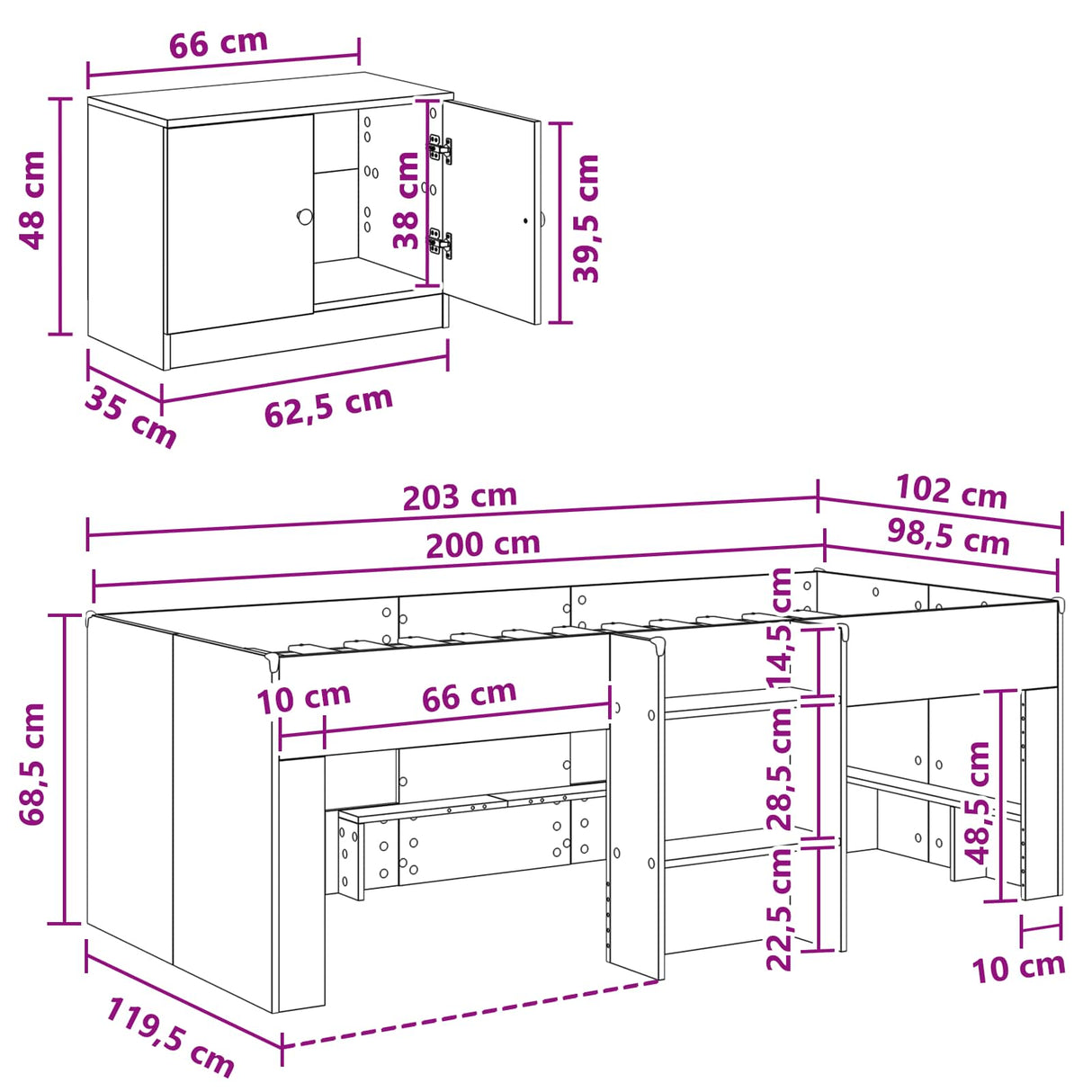 vidaXL Loftbed met kast met opslag met de deur 3 pcs Wit Bewerkt hout
