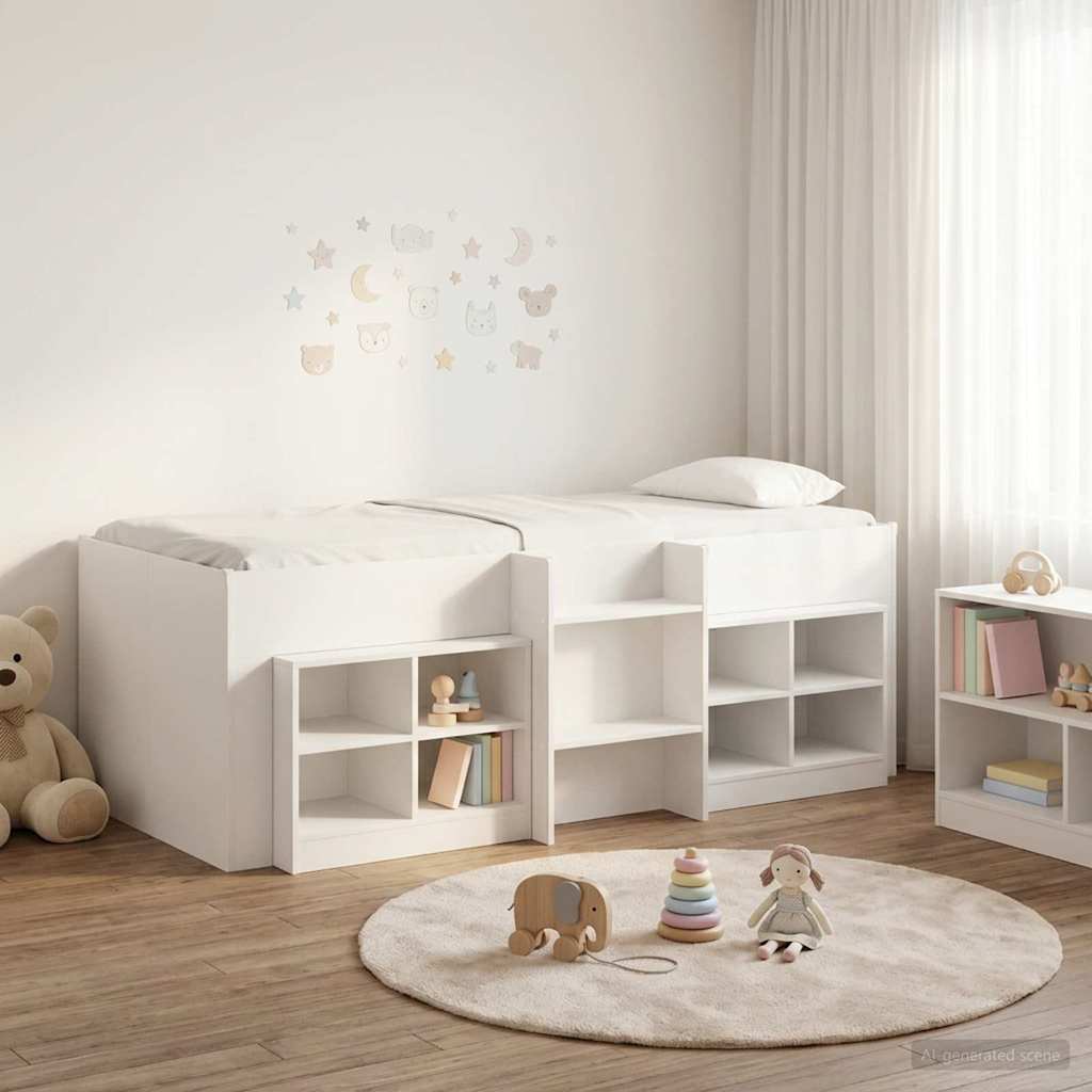 vidaXL Loft Bed Frame met Kast met plank 3 pcs Wit Bewerkt hout