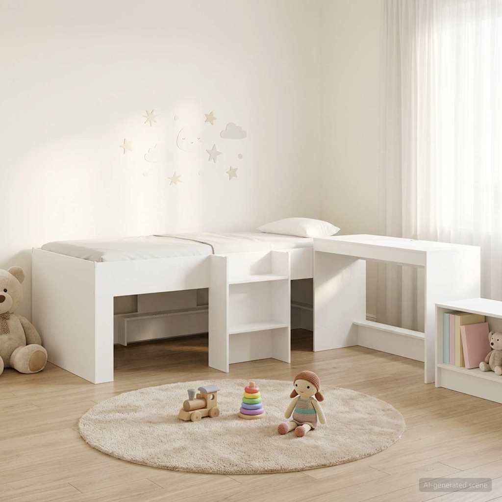 vidaXL Kinderhoogslaper met bureau Wit 90 x 190 cm Bewerkt hout