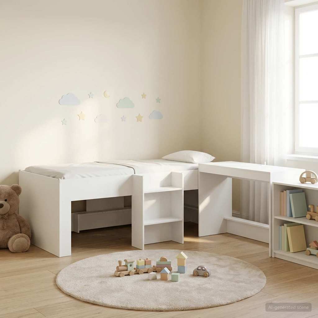 vidaXL Kinderhoogslaper met bureau Wit 75 x 190 cm Bewerkt hout